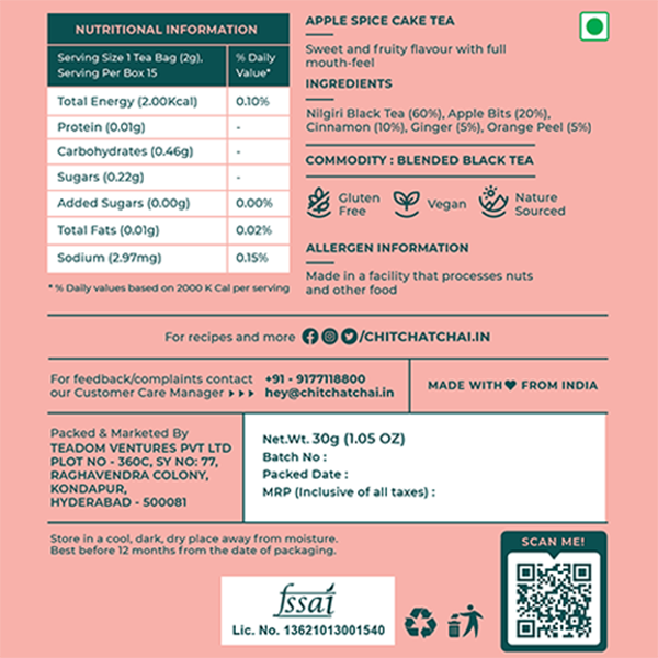 Apple Spice cake tea - nutritional information