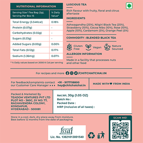 Nutritional information of  Luscious Tea - Chit chat chai
